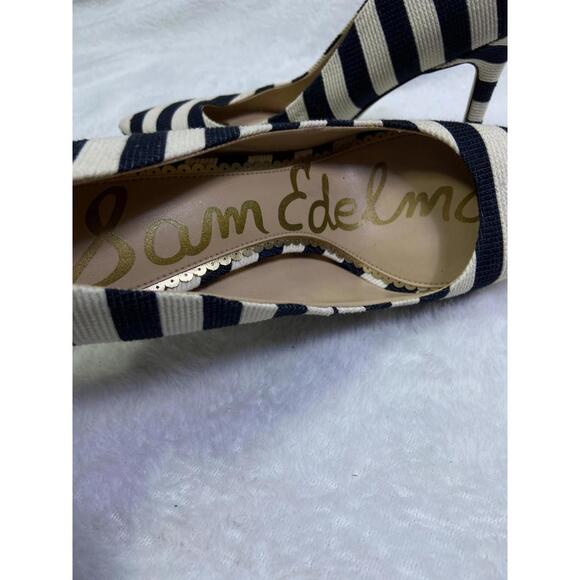 Sam Edelman black white 4" Stripe Heels Stiletto Sz. 7 M US 37 EU Women’s Canvas - Picture 8 of 11
